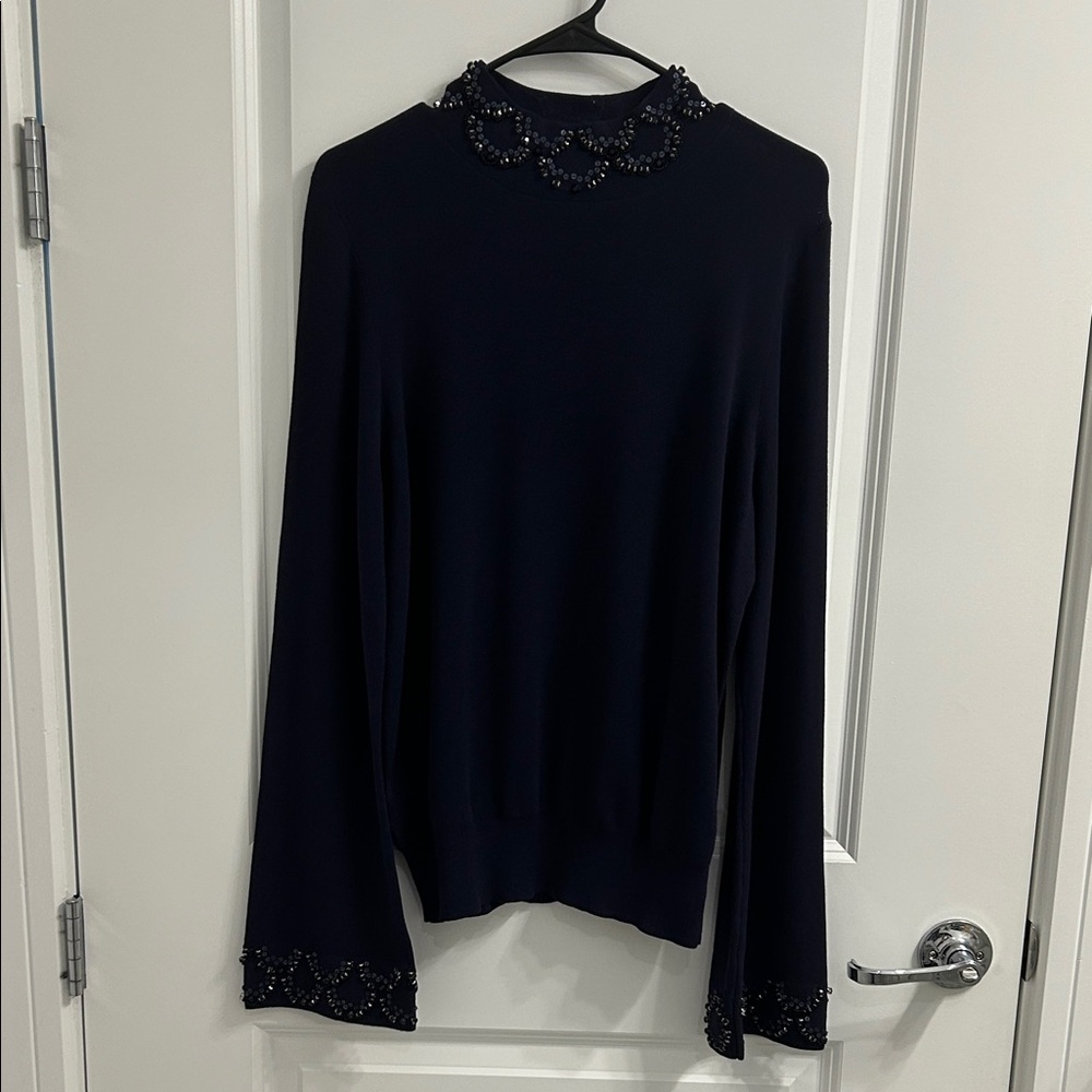 Ann Taylor Midnight Tunic with Embellished Collar